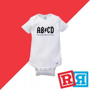 AC/DC ABCD For Those About To Talk onesie Gerber organic cotton short sleeve white