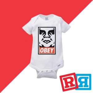 Banksy Obey Andre the giant onesie Gerber organic cotton short sleeve white
