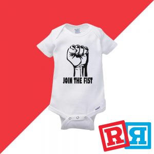 The Office Join The Fist baby onesie Gerber organic cotton short sleeve white