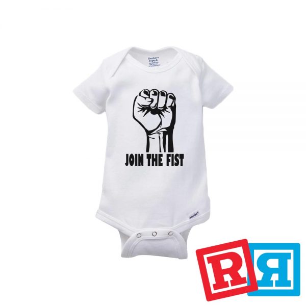 The Office Join The Fist baby onesie Gerber organic cotton short sleeve white