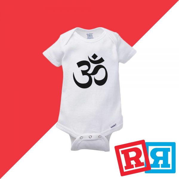 OM sacred symbol baby onesie Gerber organic cotton short sleeve white