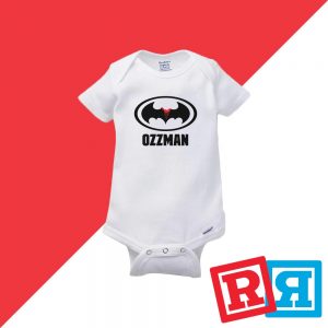 Ozzy Osbourne Ozzman headless bat batman baby onesie Gerber organic cotton short sleeve white