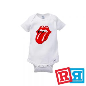 Rolling Stones vampire fangs baby onesie Gerber organic cotton short sleeve white