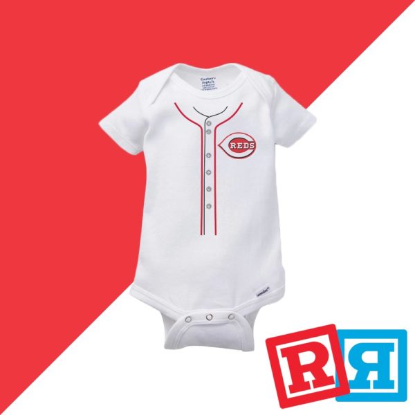 Cincinnati Reds baseball jersey baby onesie Gerber organic cotton short sleeve white
