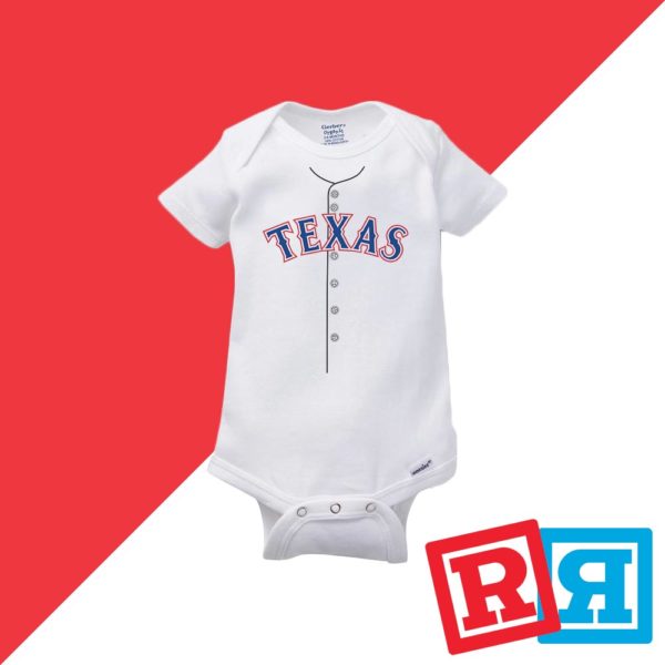 Texas Rangers baseball jersey baby onesie Gerber organic cotton short sleeve white