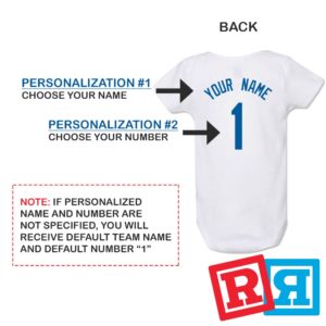 Personalized Los Angeles Dodgers Baseball Jersey Onesie Gerber organic cotton short sleeve white