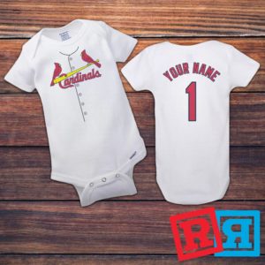 Personalized St. Louis Cardinals Baseball Jersey Onesie Gerber organic cotton short sleeve white