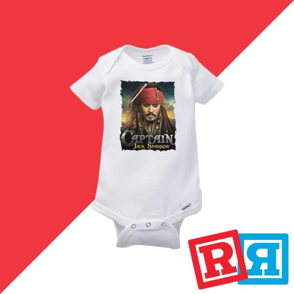 Captain Jack Sparrow baby onesie Gerber organic cotton short sleeve white