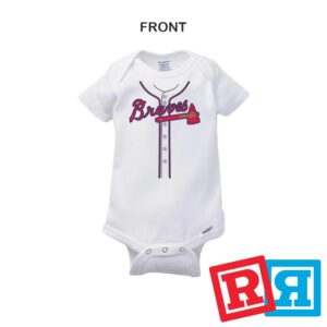 Personalized Atlanta Braves Baseball Jersey Onesie Gerber organic cotton short sleeve white