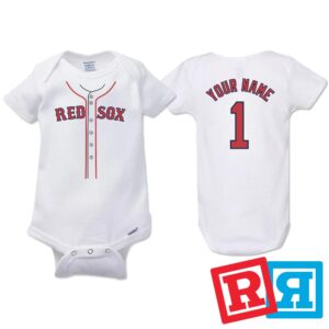 Personalized Boston Red Sox Baseball Jersey Onesie Gerber organic cotton short sleeve white