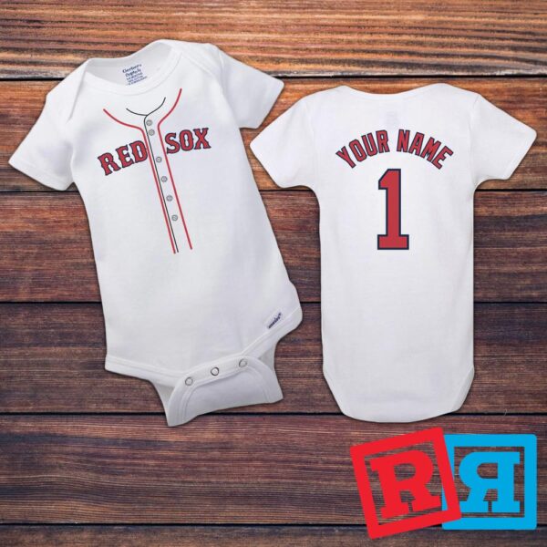 Personalized Boston Red Sox Baseball Jersey Onesie Gerber organic cotton short sleeve white