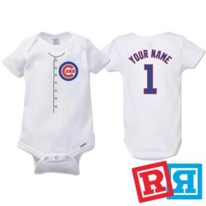 Personalized Chicago Cubs Baseball Jersey Onesie Gerber organic cotton short sleeve white