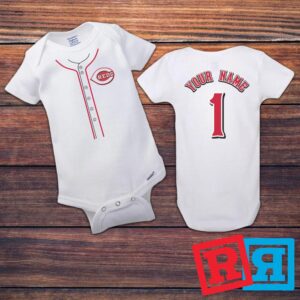 Personalized Cincinnati Reds Baseball Jersey Onesie Gerber organic cotton short sleeve white