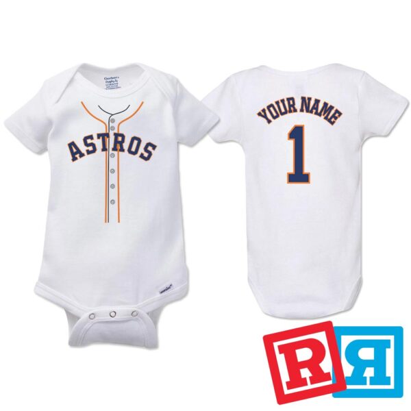 Personalized Houston Astros Baseball Jersey Onesie Gerber organic cotton short sleeve white