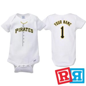Personalized Pittsburgh Pirates Baseball Jersey Onesie Gerber organic cotton short sleeve white